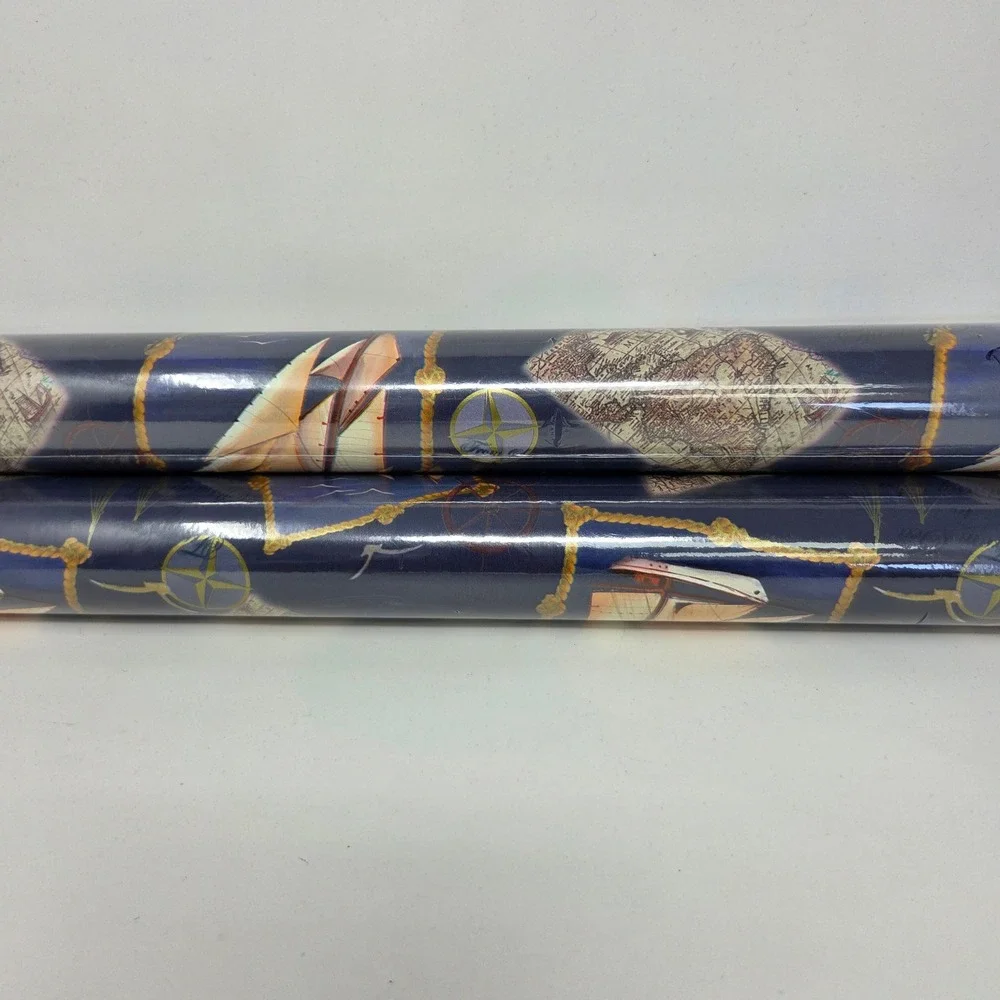 Jessica Stewart Ships Giftwrap 2 Rolls Nautical Navy‎ Blue 24in x 20ft 80 Sq Ft
